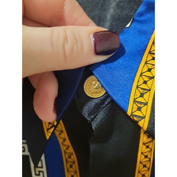 Vintage Creme De Silk Black/Gold Silk Button-Down Shirt Baroque Rotary Print L? - Picture 6 of 10